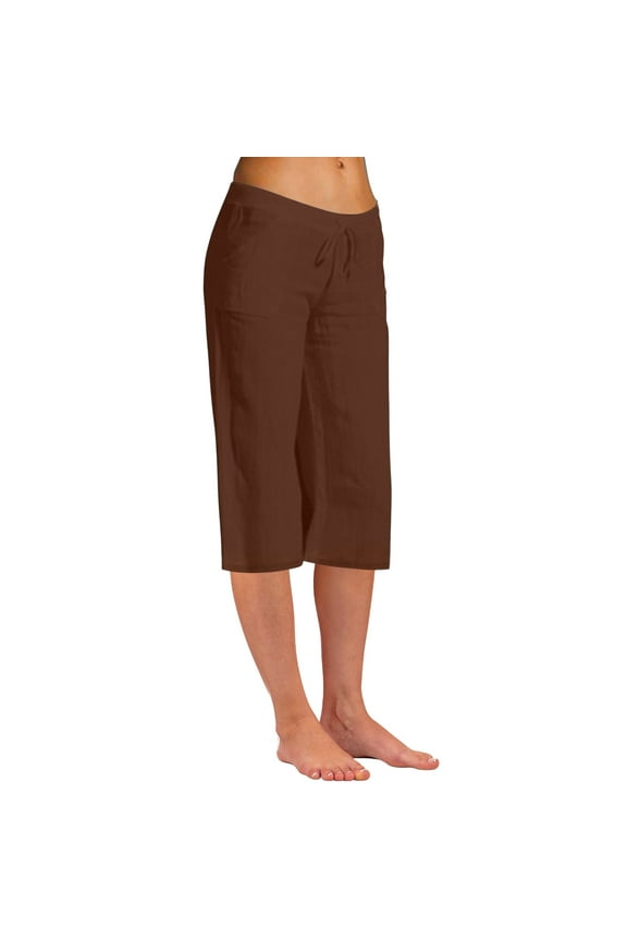 Women's Cotton Linen Capris Casual Summer Lounge Capri Pants Loose Fit Plus Size Comfy Crop Pants Trousers with Pockets