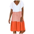 thumbnail image 1 of Women's Cotton Linen Casual Summer Dress Beach Vacation V Neck Short Sleeve Loose Going Out Dress Plus Size, 1 of 5