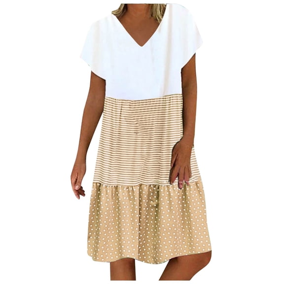 Women's Cotton Linen Casual Summer Dress Beach Vacation V Neck Short Sleeve Loose Going Out Dress Plus Size