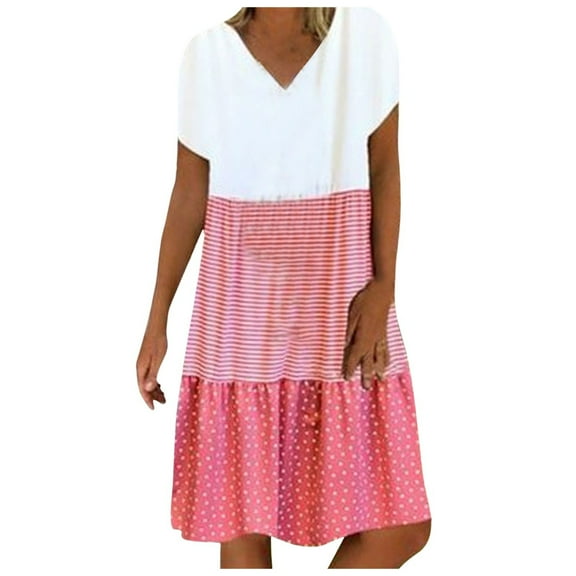 Women's Cotton Linen Casual Summer Dress Beach Vacation V Neck Short Sleeve Loose Going Out Dress Plus Size