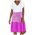 thumbnail image 1 of Women's Cotton Linen Casual Summer Dress Beach Vacation V Neck Short Sleeve Loose Going Out Dress Plus Size, 1 of 5