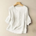 thumbnail image 1 of Women's Cotton Linen Crew Neck Long Sleeve Tunic Blouse - Solid Casual Flowy Top, 1 of 8