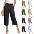 thumbnail image 1 of Women's Cotton Linen Cropped Pants High Waist Pleated Casual Capris with Pockets Office Capri Pants Black XXL, 1 of 6
