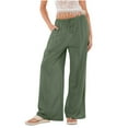 thumbnail image 1 of Women's Cotton Linen Drawstring High Waisted Pants Casual Loose Fit Wide Leg Trousers Army Green,M, 1 of 5