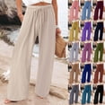 thumbnail image 1 of Women's Cotton Linen Drawstring Pants, High Waisted Paper Bag Waist Loose Fit Palazzo Trousers with Pockets, Casual Beach Pants for Travel, Vacation, Yoga and Daily Wear, 1 of 1