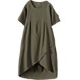 thumbnail image 1 of Women's Cotton Linen Dresses Irregular Hem Shirt Dress with Pockets Armygreen L, 1 of 2