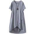 thumbnail image 1 of Women's Cotton Linen Dresses Irregular Hem Shirt Dress with Pockets Gray XXL, 1 of 2