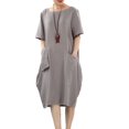 thumbnail image 1 of Women's Cotton Linen Dresses Short Sleeve Baggy Loose Summer Clothing w/Hi-Low Pockets Gray XXL, 1 of 5