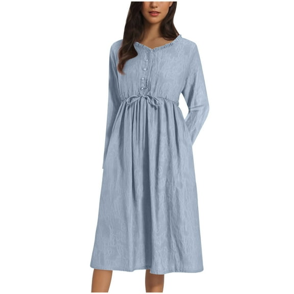 Women's Cotton Linen Dresses Summer Long Sleeve A Line Comfy Cotton Maxi Dress Trendy Summer Vacation Clothes