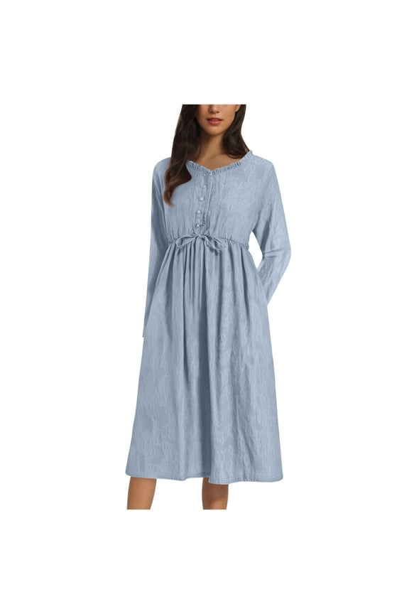 Women's Cotton Linen Dresses Summer Long Sleeve A Line Comfy Cotton Maxi Dress Trendy Summer Vacation Clothes