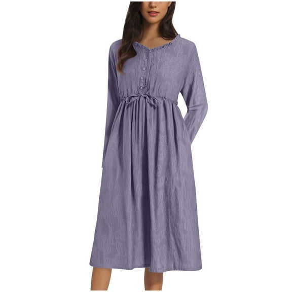 Women's Cotton Linen Dresses Summer Long Sleeve A Line Comfy Cotton Maxi Dress Trendy Summer Vacation Clothes