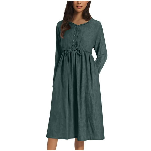 Women's Cotton Linen Dresses Summer Long Sleeve A Line Comfy Cotton Maxi Dress Trendy Summer Vacation Clothes