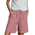 thumbnail image 1 of Women's Cotton Linen Elastic Waist Shorts with Drawstring and Side Pockets, Casual Solid Color Mid-Length Summer Shorts for Daily Wear, Lounge, and Outdoor Activities Rose Gold XL, 1 of 8