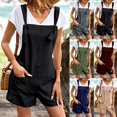 thumbnail image 1 of Women's Cotton Linen Jumpsuit, Double Pocket Strapless Romper, Casual Loose Fit Short Jumpsuit for Summer, Beach Vacation, Daily Wear and Streetwear Outfit-Green, 1 of 9