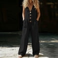 thumbnail image 1 of Women's Cotton Linen Jumpsuits Summer V Neck Button Sleeveless Linen Jumpsuit Overalls Casual Solid Loose Lightweight Comfy Vacation Beach Jumpsuits, 1 of 6