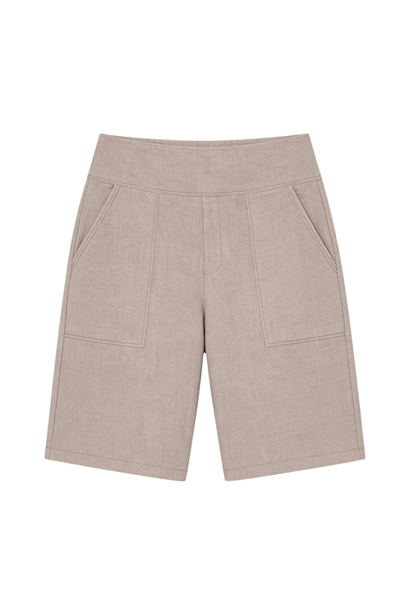 Women's Cotton Linen Knee Length Shorts, High Waist Elastic Waist Shorts with Side Pockets, Casual Bermuda Shorts for Summer, Beach, Vacation and Daily Wear Beige S