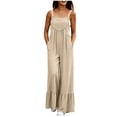 thumbnail image 1 of Women's Cotton Linen Lace Casual Overalls Summer Jumpsuit Loose Baggy Wide Leg Ruffle Pants Rompers with Pockets Khaki M(M), 1 of 8