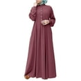 thumbnail image 1 of Women's Cotton Linen Long Maxi Dresses Long Sleeve Crewneck Button Solid Ankle-length Dress Plus Size Loose Casual Long Dress, 1 of 7