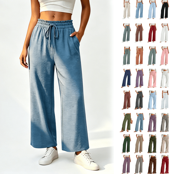 Women's Cotton Linen Loose Straight Elastic Waist Pants with Pockets, Mid Waisted Double Pocket Casual Long Trousers, Lounge Business Casual Outdoor Wear | VerBelle,Army Green XL