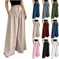 thumbnail image 1 of Women's Cotton Linen Loose Straight Pants, High Waisted with Pockets, Elastic Drawstring Comfort, Casual Lounge Beach Business Summer | VerBelle,Beige 2XL, 1 of 7
