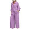 Women's Cotton Linen Matching Outfits Lapel-Collar Rolled Long Sleeve Shirts with Long Pants Lightweight 2-Piece Lounge Sets Airport Travel Outfit Casual Trendy Loungewear Homewear