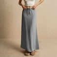 thumbnail image 1 of Women’s Cotton-Linen Maxi Skirt with Low Rise Drawstring Waist Casual Flowy A-Line Long Skirt Gray XL, 1 of 6