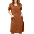 thumbnail image 1 of Women's Cotton Linen Midi Dress Crewneck Short Sleeve Causal Loose Tshirt Dresses with Pockets, 1 of 1