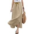 thumbnail image 1 of Women's Cotton Linen Midi Skirt Casual A Line Flowy Swing Elastic High Waist Midi Skirts Casual Beach Party Skirt Khaki L, 1 of 5