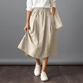 thumbnail image 1 of Women's Cotton Linen Midi Skirts Elastic Waist Front Button Solid Color A-Line Skirts Loose Causal Going Out Skirts with Pockets, 2XL, 1 of 6