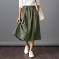 thumbnail image 1 of Women's Cotton Linen Midi Skirts Elastic Waist Front Button Solid Color A-Line Skirts Loose Causal Going Out Skirts with Pockets, L, 1 of 6