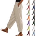 thumbnail image 1 of Women's Cotton Linen Nine Point Pants Elastic Waist Straight Leg with Pockets, 1 of 6