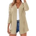 thumbnail image 1 of Women's Cotton Linen Open Front Cardigans Long Sleeve Pockets Plus Size Spring Fall Cardigan Blouses Outerwear (3XL, Beige), 1 of 6