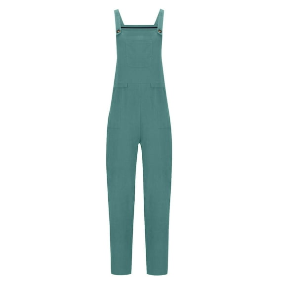 Women's Cotton Linen Overalls Long Baggy Casual Romper Jumpsuit with Pockets Wide Leg Plus Size Summer Casual Outfit Workwear Vacation Wear Green S-2XL