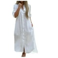 thumbnail image 1 of Women's Cotton Linen Oversized Shirt Dress Loose Fit Long Sleeve Button Up Casual Tunic Dresses Beach Coverups, 1 of 5