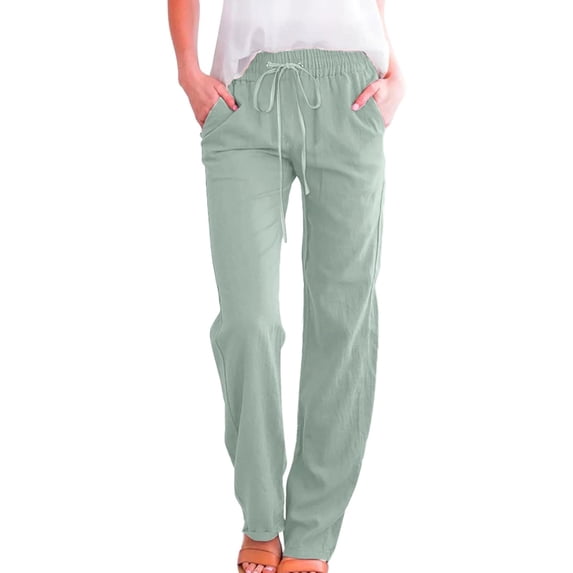 Women's Cotton Linen Pants 2024 Casual Fashion Drawstring Lightweight Summer Relax Stretchy Sweatpants Comfy Lounge Trouser