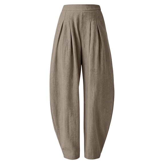 Women's Cotton Linen Pants Barrel Balloon Pants with Wide Waistband Dress Pants Beach Vacation Loose Pants Versatile Trousers with Pockets Boho Travel Pant High Waist Trousers Baggy Work Pants