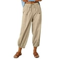 thumbnail image 1 of Women's Cotton Linen Pants Drawstring Elastic Waist Capri Pants Lounge Pants with Pockets, 1 of 1