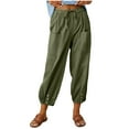thumbnail image 1 of Women's Cotton Linen Pants Drawstring Elastic Waist Capri Pants Lounge Pants with Pockets, 1 of 9
