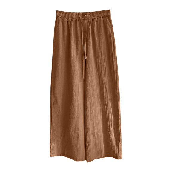 Women's Cotton Linen Pants Drawstring Elastic Waist Side Pockets High Rise Casual Loose Trousers Pants