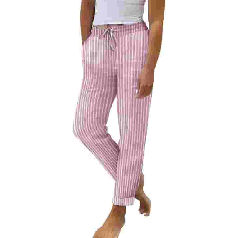Women's Cotton Linen Pants with Drawstring Striped Pants