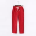 thumbnail image 1 of Women's Cotton Linen Pants, Elastic Drawstring Waist Casual Ankle Pants, Spring Summer Tapered Harem Pants for Women, Lightweight Breathable Lounge Pants - Red, 1 of 3