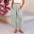 thumbnail image 1 of Women's Cotton Linen Pants Elastic Waist Casual Leopard Print Vacation Barrel Trousers with Pockets, 1 of 8