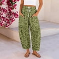 thumbnail image 1 of Women's Cotton Linen Pants Elastic Waist Casual Leopard Print Vacation Barrel Trousers with Pockets, 1 of 8