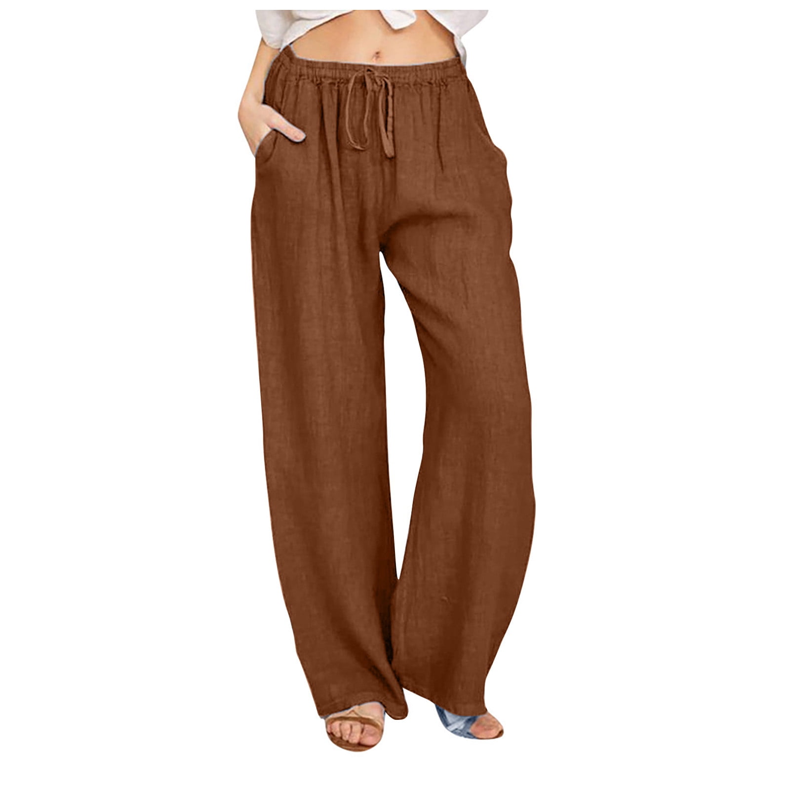★関税/送料込★★TWN☆RAGTIME WIDE COTTON PANTS★4色 Women's Cotton Linen Pants Elastic Waist Drawstring Wide Leg