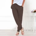thumbnail image 1 of Women's Cotton Linen Pants, Elastic Waist Tapered Ankle Casual Trousers with Pockets, Soft Lightweight Pull On Pants for Daily Wear, Lounge and Outing-Brown, 1 of 9