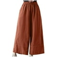 thumbnail image 1 of ZQUUVOU Women's Cotton Linen Pants Elastic Waistversatile Straight Tube Casual Wide Leg Pants Coffee, 1 of 9