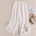 thumbnail image 1 of Women's Cotton Linen Pants, Embroidered Wide Leg Pants, High Waisted Loose Fit Boho Trousers, Comfortable Breathable Casual Palazzo Pants for Women Spring and Summer White M, 1 of 3