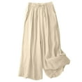 thumbnail image 1 of Women's Cotton Linen Pants Fall Drawstring High Waisted Palazzo Pants Casual Wide Leg Lounge Trousers with Pockets M-2XL, 1 of 6