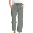 thumbnail image 1 of Women's Cotton Linen Pants Relaxed Fit with Elastic Drawstring Waist Casual High Rise Sport Lounge Trousers, 1 of 6