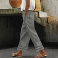 thumbnail image 1 of Women's Cotton Linen Pants, Summer Casual Loose Fit Wide Leg Pants with Elastic Waist, Ankle Patchwork Lace Boho Pants for Daily Wear, Beach, Vacation-Gray, 1 of 5